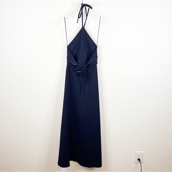 NWT Susana Monaco Cut Out Waist High Low Midi Halter Dress L Blue - Picture 3 of 7